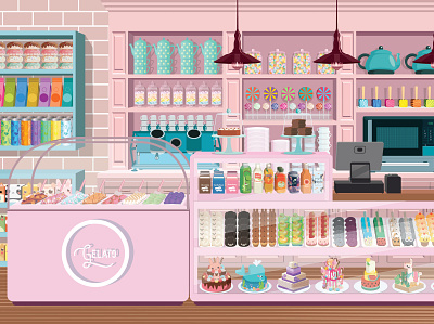 Cakes and Sweets Shop scene illustration vector illustrator vectorart