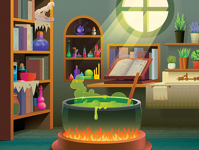 Witch's Brewing Room childrens illustration illustration vector art vector illustration witchs room