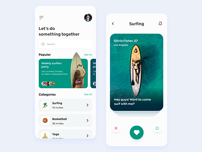 Sport Dating App activity app dating dating app datingapp design friends mobile sports surfing tinder ui ux
