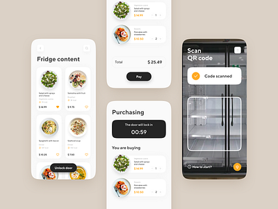 QR Code Vending Fridge App design ecommerce food food and drink foodtech illustration mobile point of sale qr ui ux vending vendingfridge