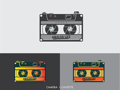 CAMERA & CASSETTE LOGO IDEA analog app branding camera cassette design flat gradient icon illustration logo minimal
