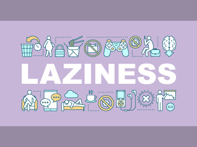 Laziness word text icons concept