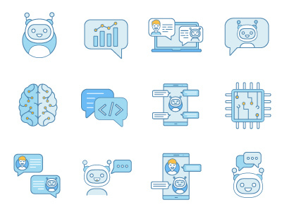 Chatbot color icons set assistant bot chat chatbot concept design icon illustration machine learning messenger mobile support vector