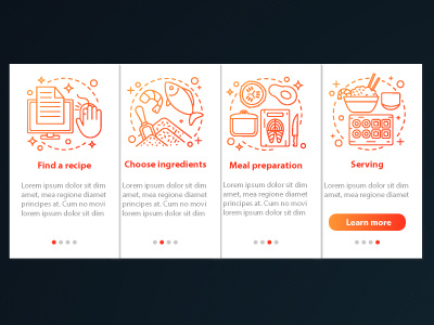 Catering onboarding mobile app pages