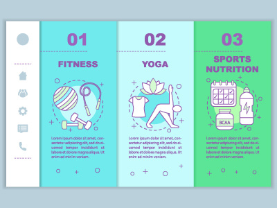Physical activities onboarding mobile web pages vector template