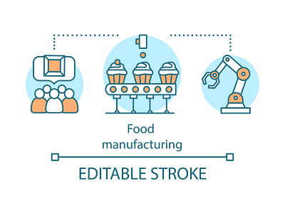 Food industry concept icon automated business concept conveyor design editable editorial food icon illustration industry isolated manufacturing meal modern notion producing robot technology vector
