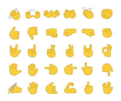 Hand gesture emojis color icons set arm cartoon concept design emoji emoticon fingers gesture hand icon icon set illustration line message messenger palms set social media socialmedia vector