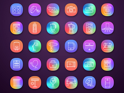 Household appliance app icons set