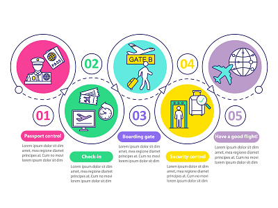 Airport security vector infographic template airline airport chart checkin concept control design graphic icon illustration infographic layout passport process security service timeline travel vector workflow