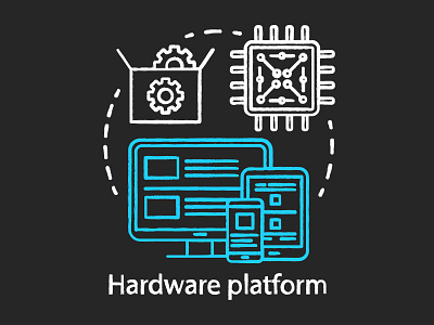 Computer components, hardware platform chalk concept icon