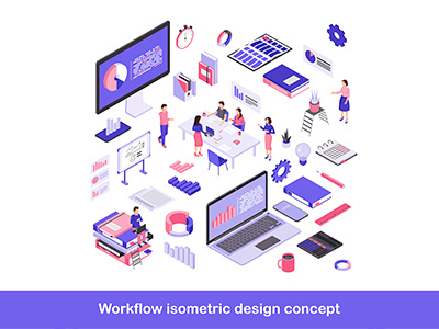 The workflow isometric design concept