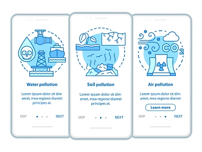 Water, soil and air pollution concepts air app appscreen concept earthday eco ecologic ecological ecology icon illustration infographic mobile nature onboarding pollution screen soil ui water