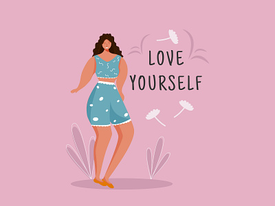 Love Yourself acceptance african beauty body brochure card caucasian design feminism figure illustration inspiration motivation movement overweight positive quote slogan