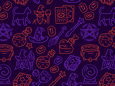 Halloween holiday! Time for magic and sorcery! background broomstick cauldron halloween icon magic magic wand occultism pattern pentagram poison potion print runes seamless sorcerer sorcery tarot texture witch