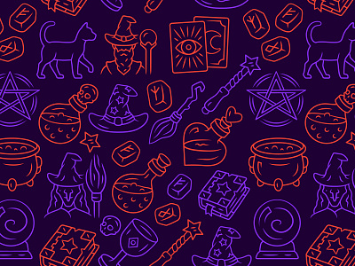 Halloween holiday! Time for magic and sorcery! background broomstick cauldron halloween icon magic magic wand occultism pattern pentagram poison potion print runes seamless sorcerer sorcery tarot texture witch