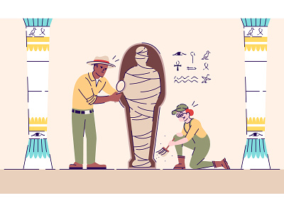 Who didn't dream of becoming an archaeologist as a child?) ancient ancient egypt archeology bones cartoon character digging dinosaurs egypt ethnography flat hieroglyphs historical illustration jurassic mummy paleontology prehistoric science