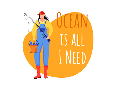 The sound of the surf, the salty breez - what could be better? card cartoon cartoon character character concept fisher fisherman fishes fishing flat marine maritime ocean orange poster print quote sea seafarer