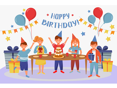 Do you know when your friends are celebrating their birthday? birth announcement birthday birthday card birthday party boy cartoon celebration character decoration flat friends friendship girl illustration joy kid man party woman