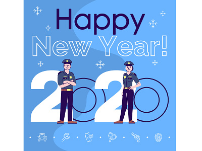 Merry Xmas and Happy New Year for all who protect us! :) 2020 2020 trend afro card card design cartoon character concept design flat happy new year holiday cards idea new year police soldier xmas