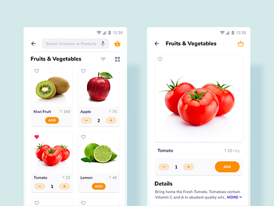 Product Listing & Product Details android template design e commerce grocery minimal design modern ui online grocery product details product listing shopping uikit user center design user experience design user interface design