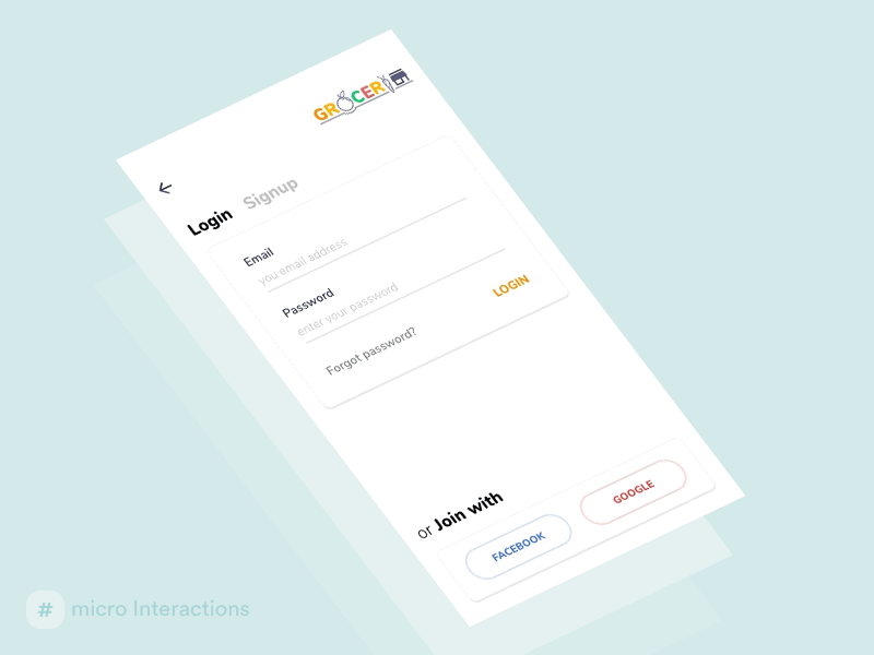 Login & Signup screen UI Interaction android app design design app e-commerce flat gif grocery interaction ios login minimal mobile register signin signup template ui uikit ux