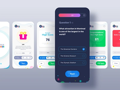 Quiz App UI - Oma app design colorful creative design game play graphic interaction minimal modern nxinfoway questions quiz quiz app quiz ui social trivia uiux user experience user interaction user interface