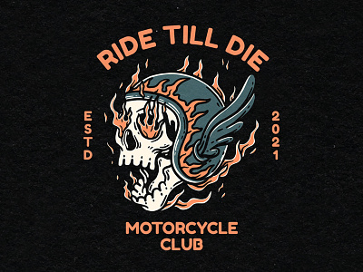 Ride Till Die apparel artwork artworkforsale available design designforsale forsale illustration motorcycle skull summer tshirtdesign vector vintage