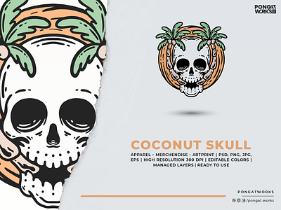 COCONUT SKULL SIMPLE ILLUSTRATION apparel artwork artworkforsale available design designforsale