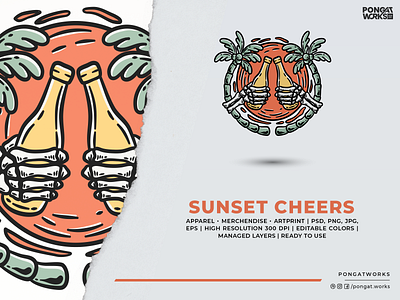 SUNSET CHEERS SIMPLE ILLUSTRATION apparel artwork artworkforsale available design designforsale forsale illustration