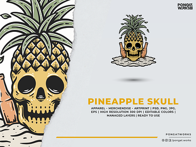 PINEAPPLE SKULL SIMPLE ILLUSTRATION apparel artwork artworkforsale available design designforsale forsale illustration