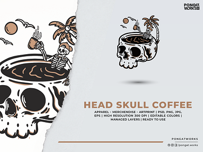 HEAD SKULL COFFEE SIMPLE ILLUSTRATION apparel artwork artworkforsale available design designforsale forsale illustration