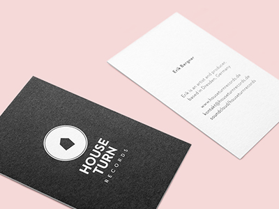 Business Cards | House Turn Records black and white business card house logo logo design modern white type