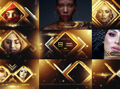 Gold Awards Package - 100% After Effects Template abstract award awards backdrop background black bokeh celebration ceremony cinematic confetti design fashion festive frame glitter glow glowing gold golden