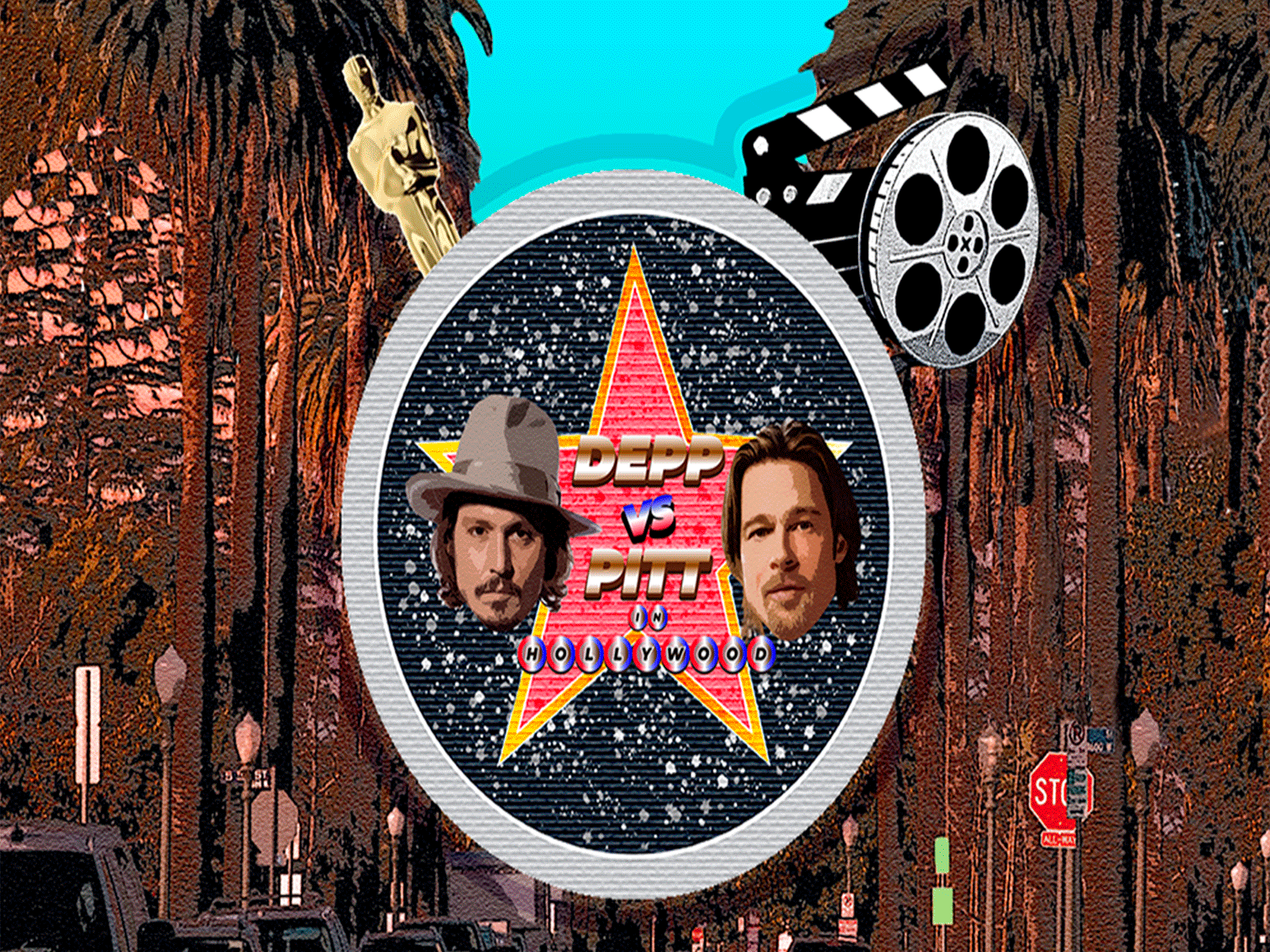 Comic slots Depp vs Pitt brad pitt design hollywood johny depp logo slots