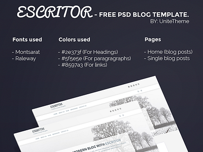 Escritor – Free PSD Blog Template blog bootstrap business clean creative featured freebie minimal personal psd ui ux