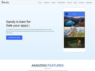 SANDY - One Page Apps Landing Page app showcase apps bootstrap business contact form css3 games showcase landing page marketing responsive sandy subscribe form