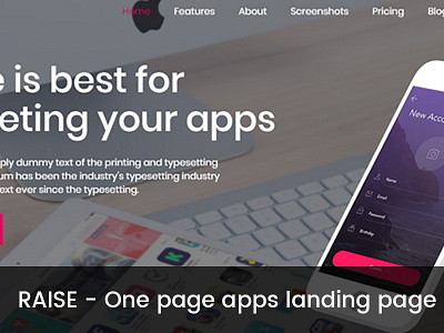 RAISE – One page apps landing page apps bootstrap clean css free freebie html javascript landing marketing minimal template