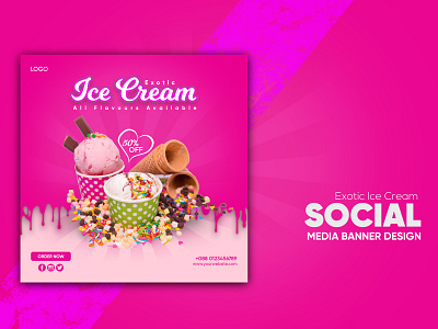 Social Media Banner Design - Ice Cream Banner Design advertising ice cream ice cream shop icecream instagram instagram banner instagram post instagram template social media design socialmedia
