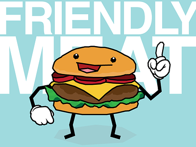 FRIENDLY MEAT blocky bun burger cheese food friends ketchup lettuce meat vector