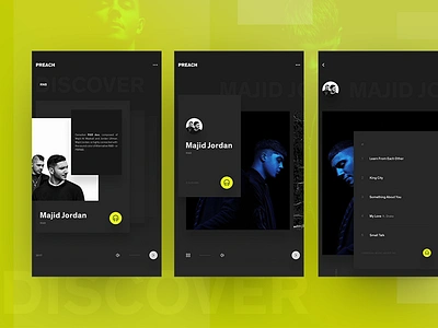 Discover music app asymetry dark discover experience geometric grid majid jordan music rnb ui