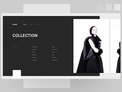 Fashion collection agency eshop fullscreen hero layout model navigation parallax sidebar slider web design