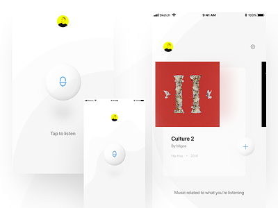 Discover app app card discover glass interaction list listening minimalistic music profile settings splash