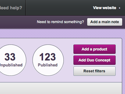 Backend Header (right side) admin backend bc black button collection filter girly note pink purple rubbik ui white