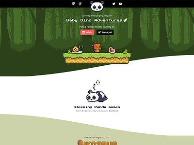 🌍sleepingpanda.games aseprite babydino gamedev gamepage indiedev landingpage landingpagedesign panda pandas photoshop pixelart sleepingpanda