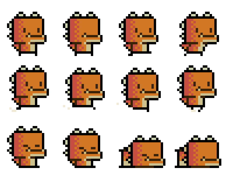 Baby Dino Spritesheet Overview animation animation 2d animation character aseprite baby babydino babydinoadventures dinosaur pixel animation pixel art pixelart