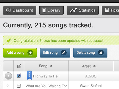 A Song Library add app black blue button checkbox delete edit green grey library remove song ui web