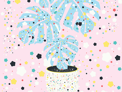 Pattern Design abstract art artist blue cute cute illustration design graphic illustration minimal monstera pattern pattern art pattern design pink plant plants star stars vector