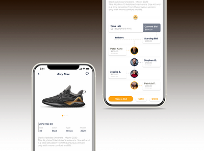 Fashion Bidding App app bidding app design fashion app minimal orange sneakers ui ux