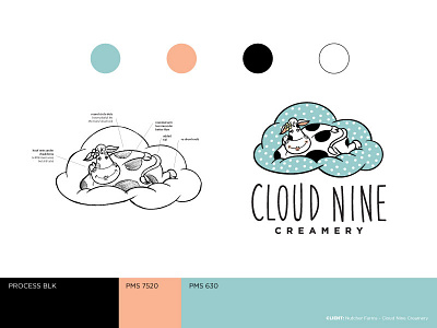 Cloud Nine Creamery cow creamery illustration logo milk retro vintage