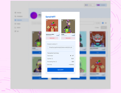 Send NFT Modal bitcoin blockchain crypto dapp dapps defi design nft nfts ui uidesign uiux uxdesign web3